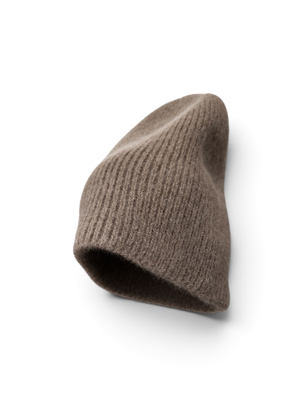 Men's Light Brown Ribbed Knit Cuffed Beanie Wool Blend and Rabbit Hair
